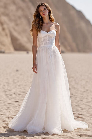 Strapless Ivory A Line Long Wedding Dress